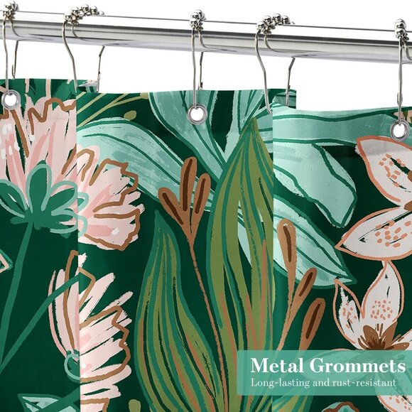 Boho Bohemian Botanical Leaves Plants Jungle Green Shower Curtain Fabric NEW - Picture 3 of 5